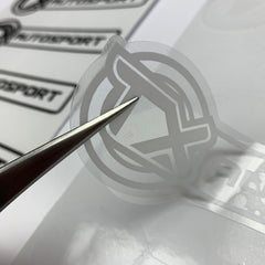 Close up of white ink on clear vinyl