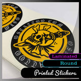 Laminated Custom round stickers - Many sizes and finishes to choose from.