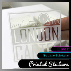 Transparent Square Stickers - White ink option available - Smash signs ltd